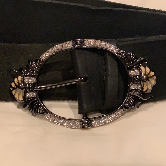 NWOT ORGIANI Black ITALIAN Genuine Leather Belt w rhinestones GORGEOUS main image 15